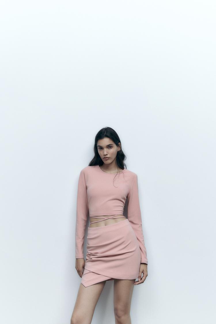 MINI JUPE DRAPEE Rose pale ZARA France